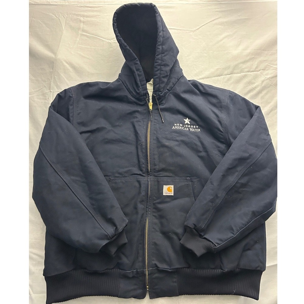 Carhartt J140 DNY Active Jacket Mens 2XL Navy Blue Quilted Flannel Lined Hooded
